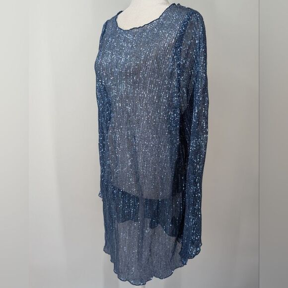 H&M Blue Sheer Sequin Long Sleeve Scoop Neck Mini Party Dress X-Large XL NWT - Picture 4 of 10